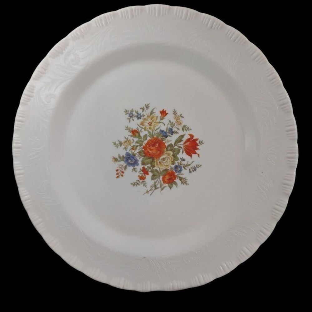 Vtg MacBeth Evans White Milk Glass Floral 12" Chop Plate Serving Platter USA